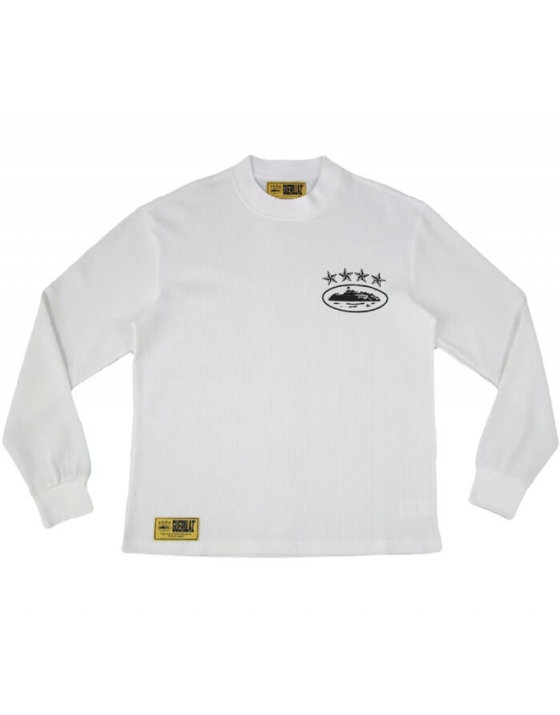 Corteiz 4starz Alcatraz Waffle Long Sleeve Skjorte Dame Hvite Norge | G1V-2951